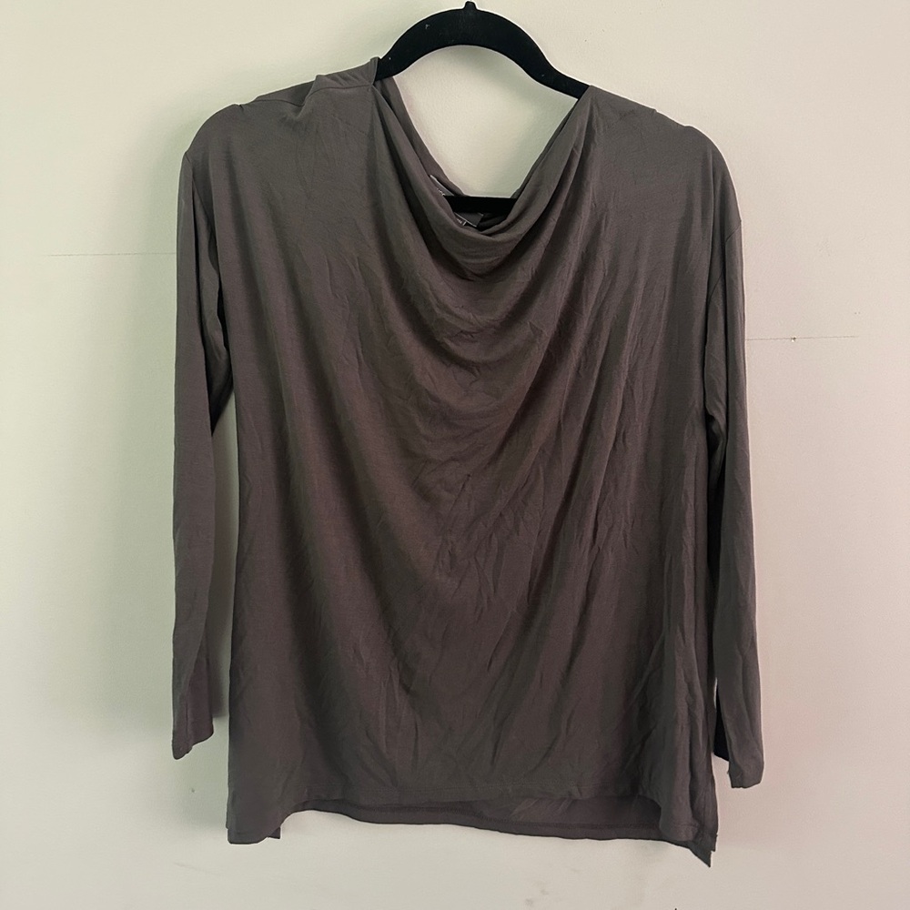Vince Gray Draped Blouse with Full Sleeves